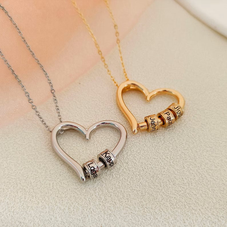 Heart Necklace With Engraved Beads