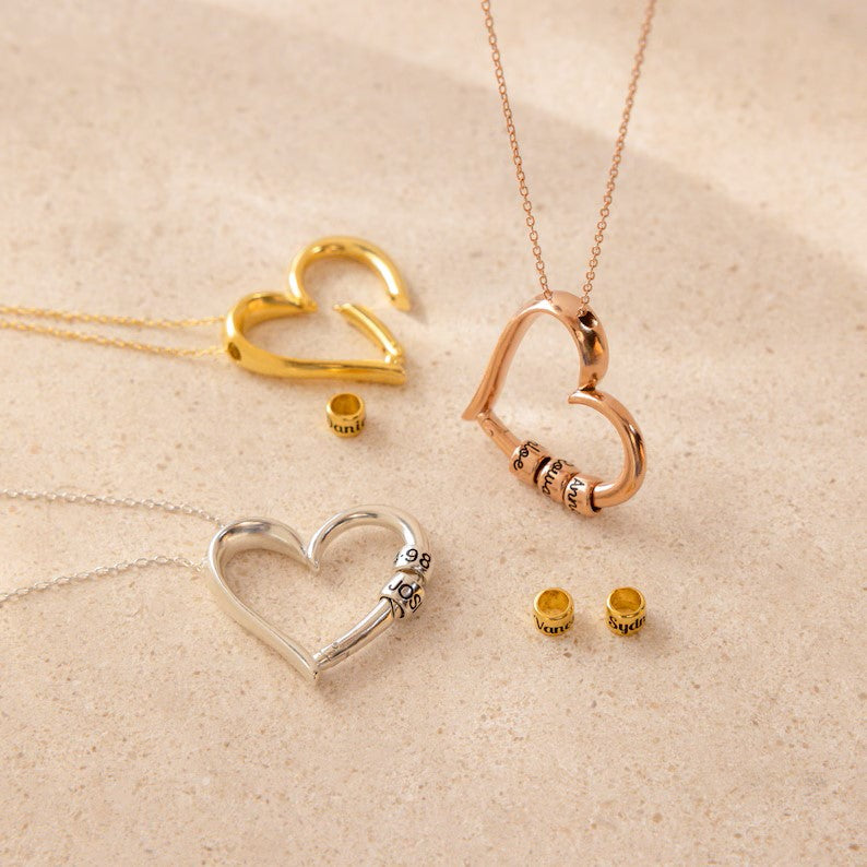 Heart Necklace With Engraved Beads