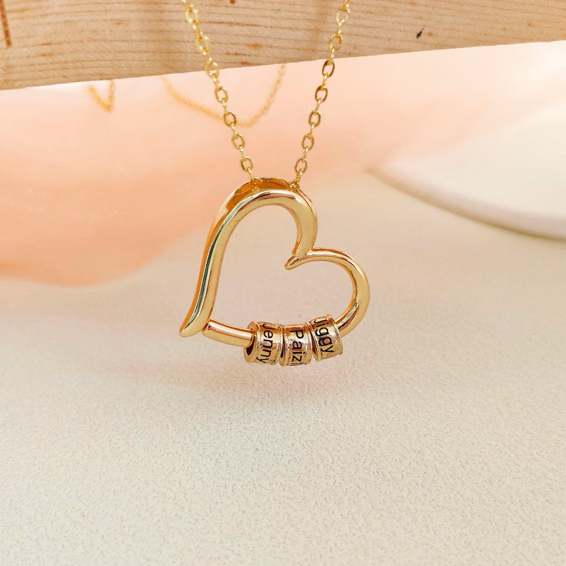Heart Necklace With Engraved Beads