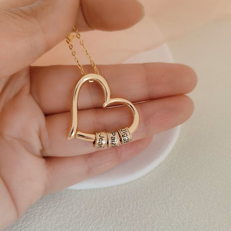 Heart Necklace With Engraved Beads