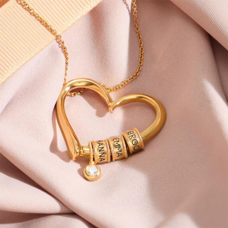 Heart Necklace With Engraved Beads