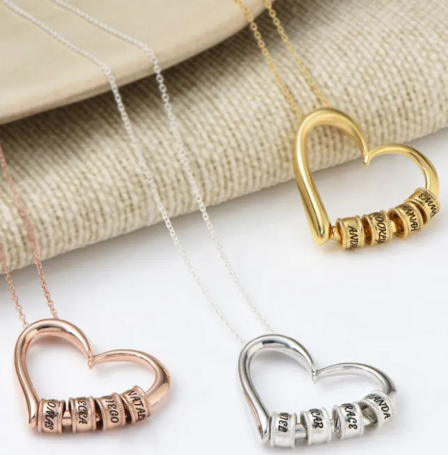 Heart Necklace With Engraved Beads