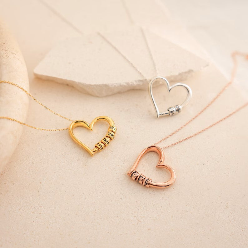 Heart Necklace With Engraved Beads