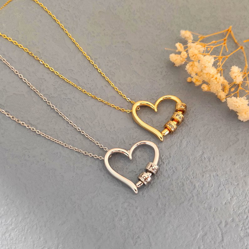 Heart Necklace With Engraved Beads